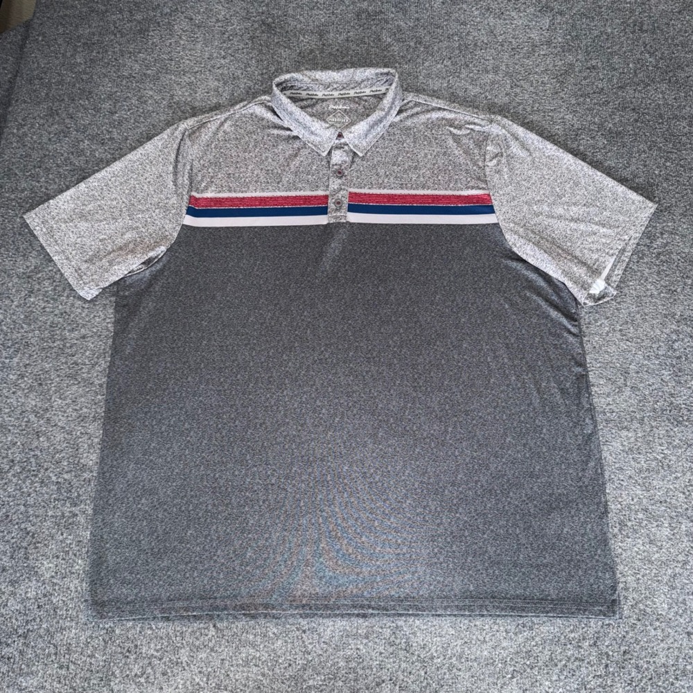 Flag & Anthem MadeFlex Mens XXL Gray Striped Performance Polo Shirt Short Sleeve